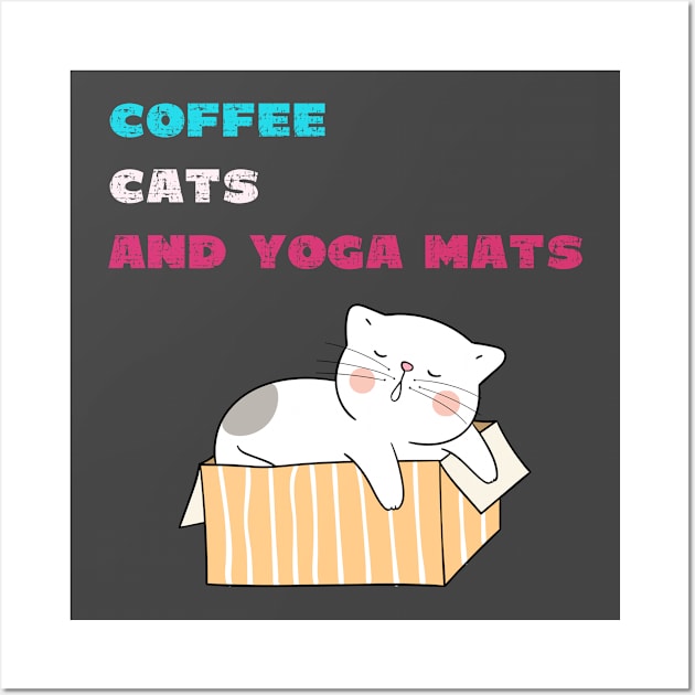 Coffee cats and yoga mats funny yoga and cat drawing Wall Art by Red Yoga